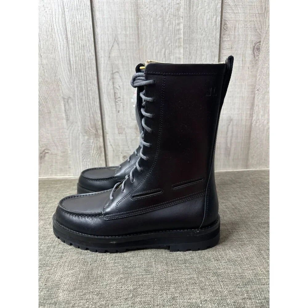 Sperry x John Legend Mens Sz 9 Tall Black Leather Lace-Up Boots w/ Side Zipper